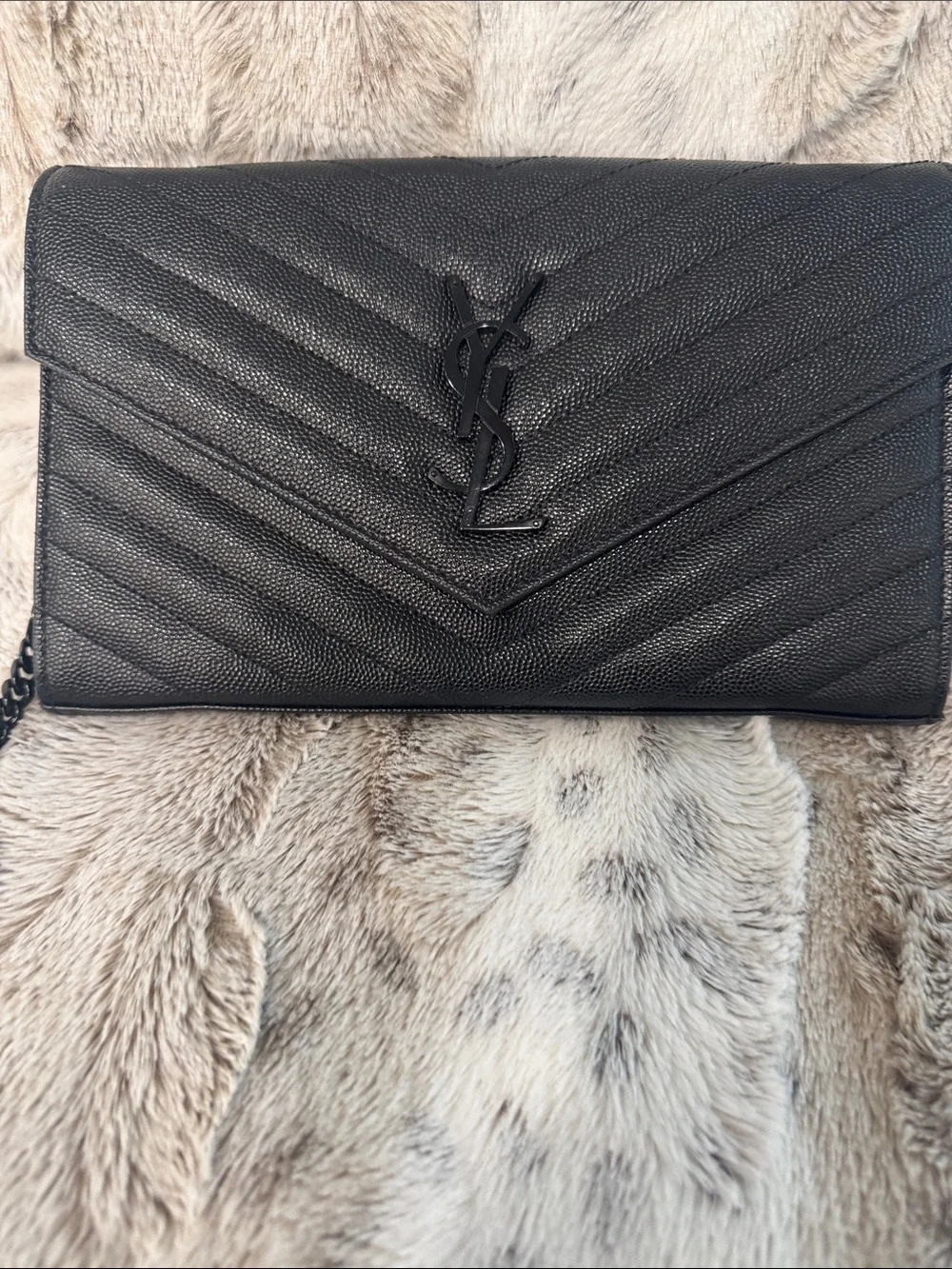 Authentic Saint Laurent Black Quilted Leather Envelope Crossbody/Clutch